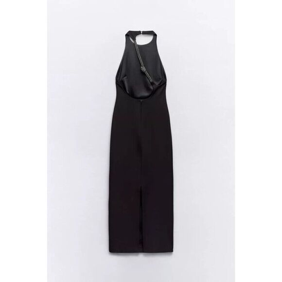 Zara Women Midi Dress Size M Black Shiny Halter Neck Cocktail 8620/707 NWT - Picture 3 of 16